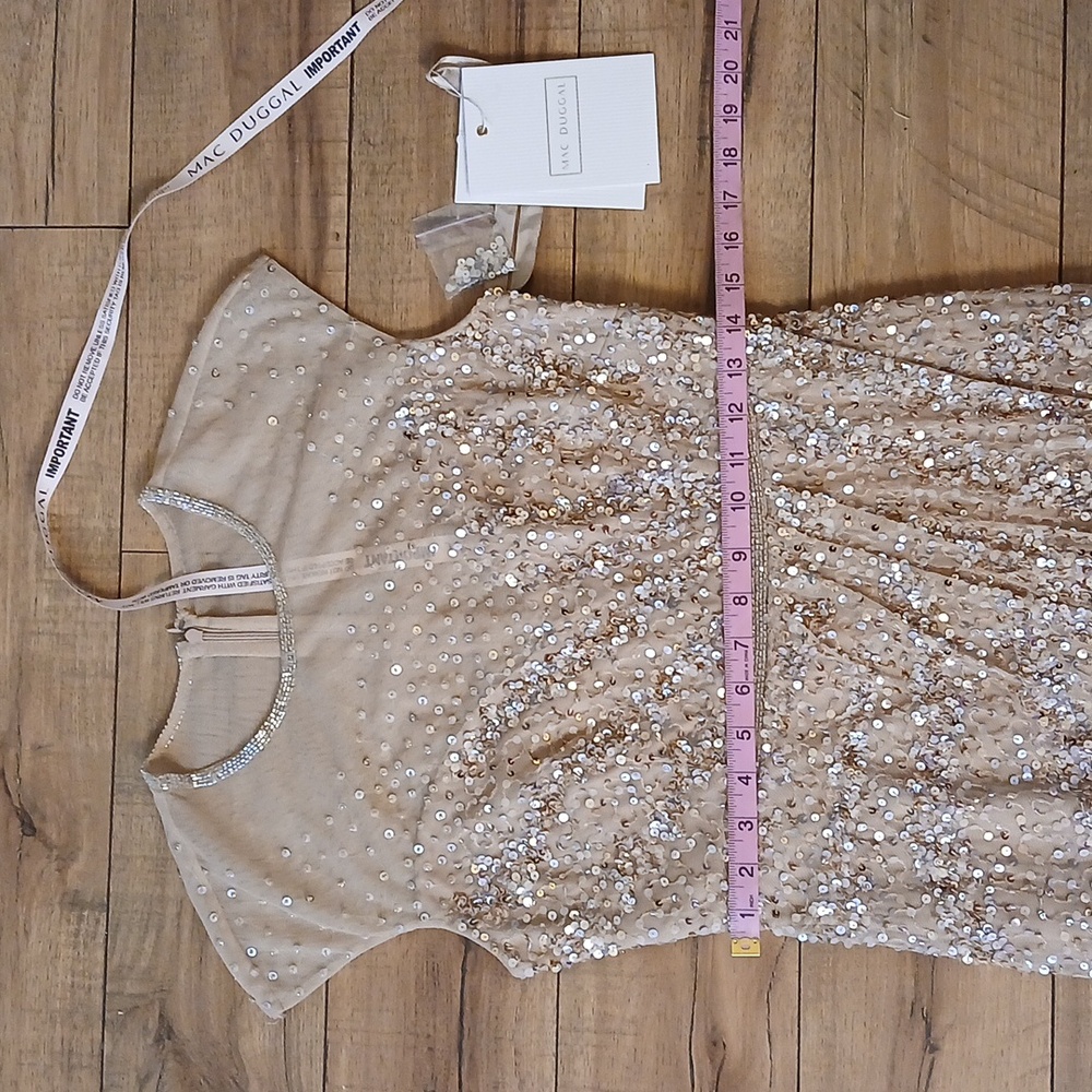 New Women's Mac Duggal Embellished Neck Illusion Cap Sleeve Floor Length Gown 4 - Picture 17 of 17
